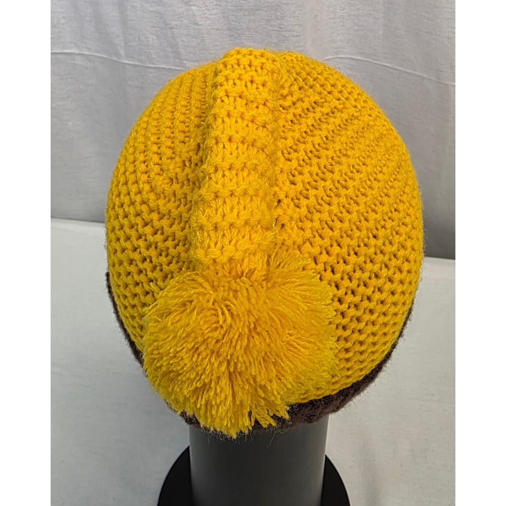 Kids Yellow Knit Bunny Beanie Mushroom Accents Pom Pom Tail Winter Hat - Picture 3 of 6